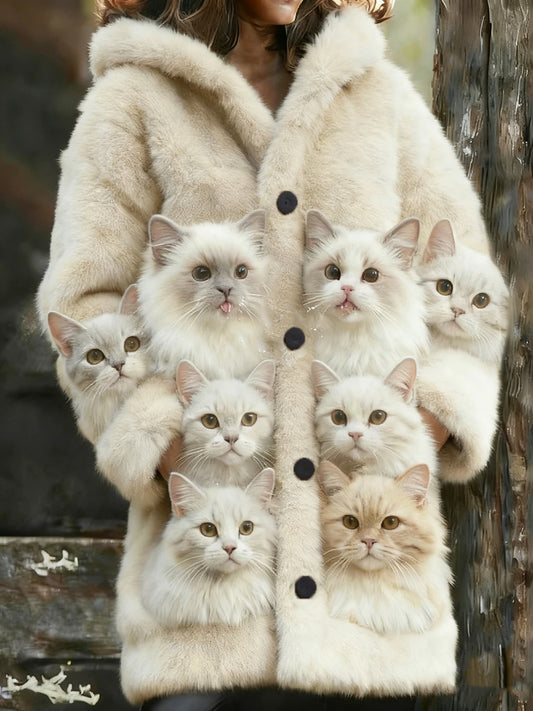 Women's Flannel Cat Print Coats