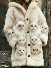 Women's Flannel Cat Print Coats