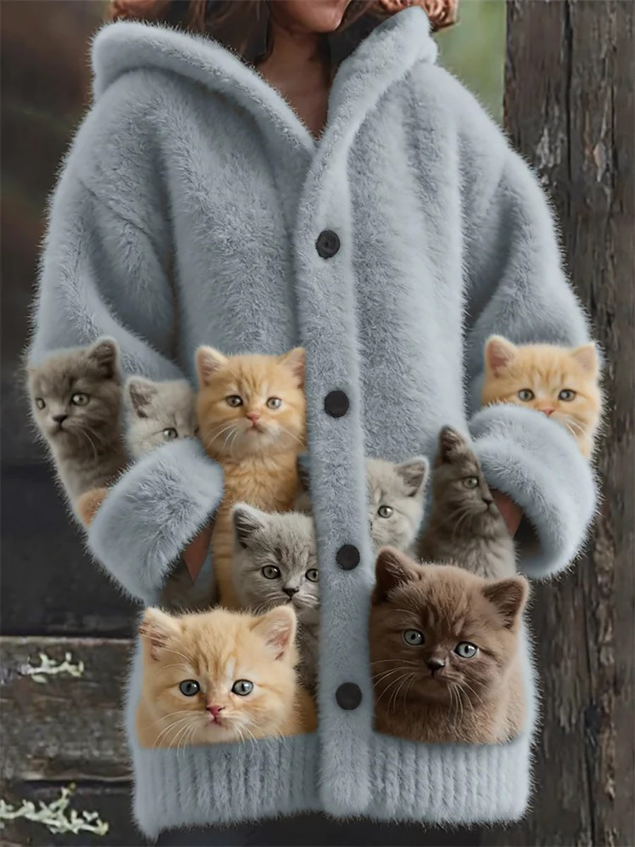 Women's Flannel Cat Print Coats