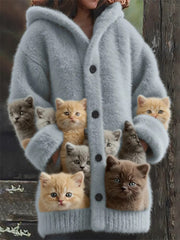 Women's Flannel Cat Print Coats