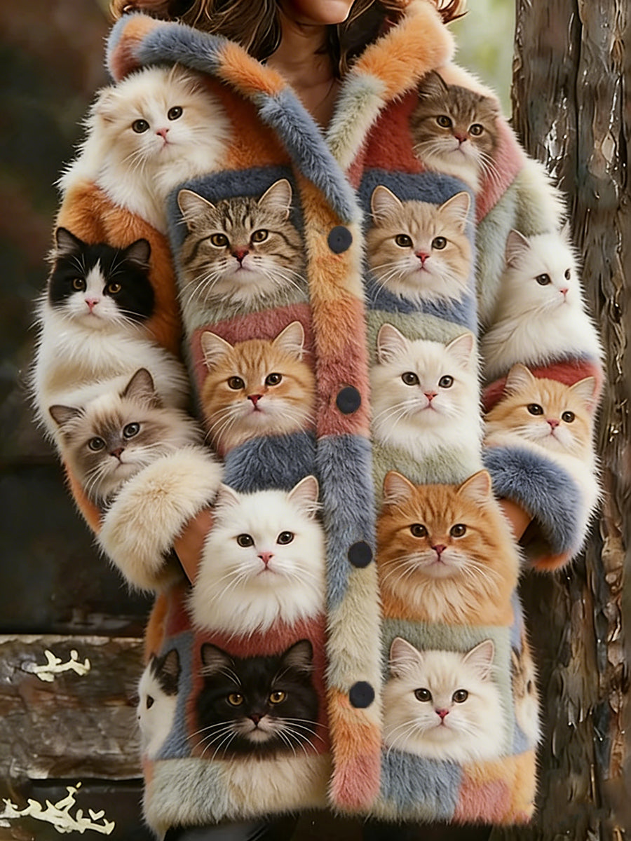 Women's Flannel Cat Print Coats