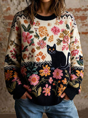 Women's Cat Floral Vintage Tops