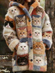Women's Flannel Cat Print Coats