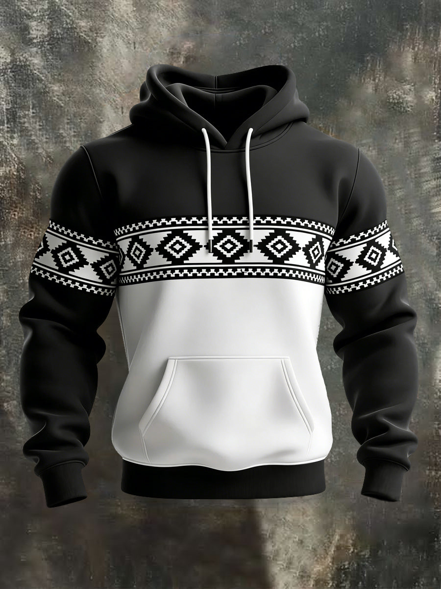 Men's Retro Western Aztec Print Casual Hoodie