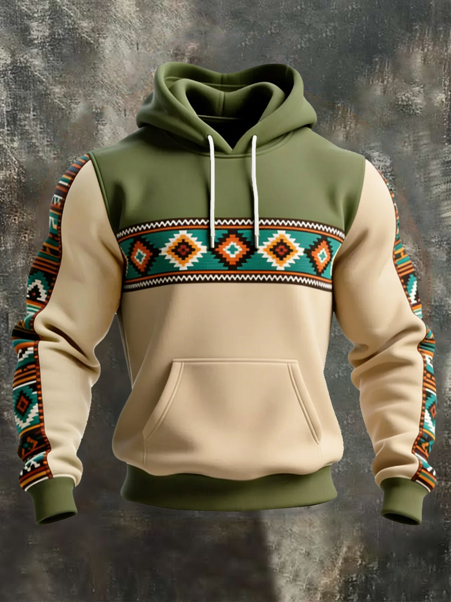 Men's Retro Western Aztec Print Casual Hoodie