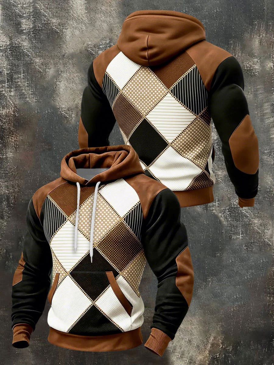 Men's Geometric Patterns Print Hoodie with Pocket