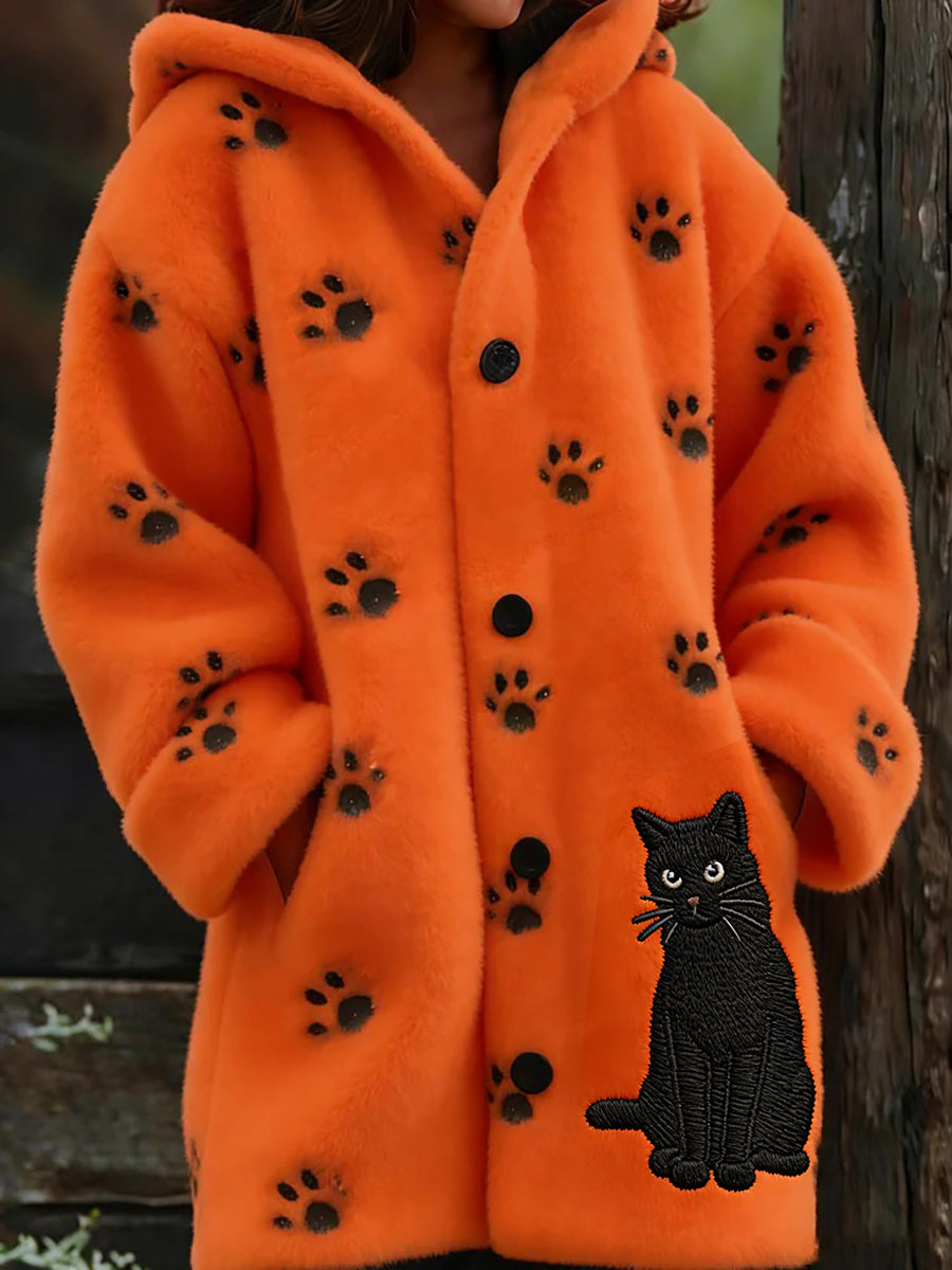 Women's Flannel Cat Paws Print Coats