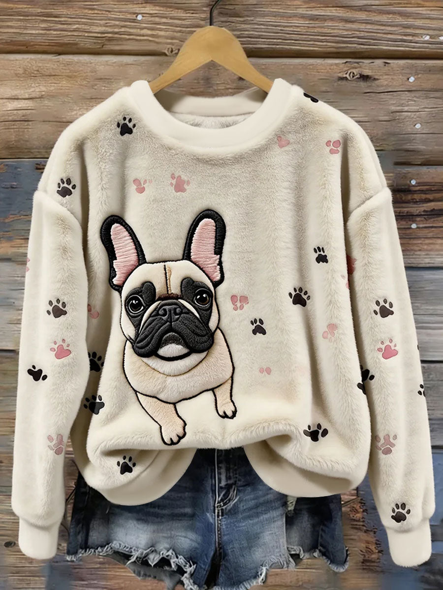 Women's Cute  Bulldog Paws Flannel Sweatshirt