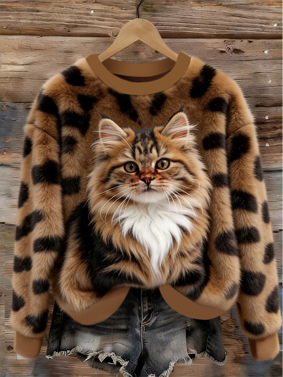 Women's Cute Cat Flannel Sweatshirt