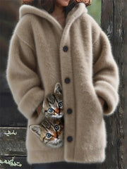 Women's Cute Cats Flannel  Long Coat