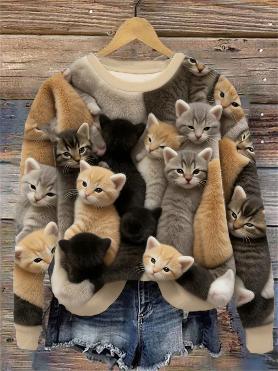 Women's Flannel Cute Cats Print Sweatshirt