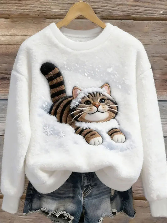 Women's Cute Cat Flannel Sweatshirt