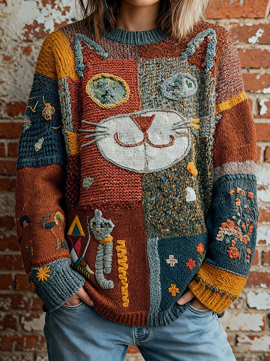 Women's Artistic Cat Print Vintage Tops