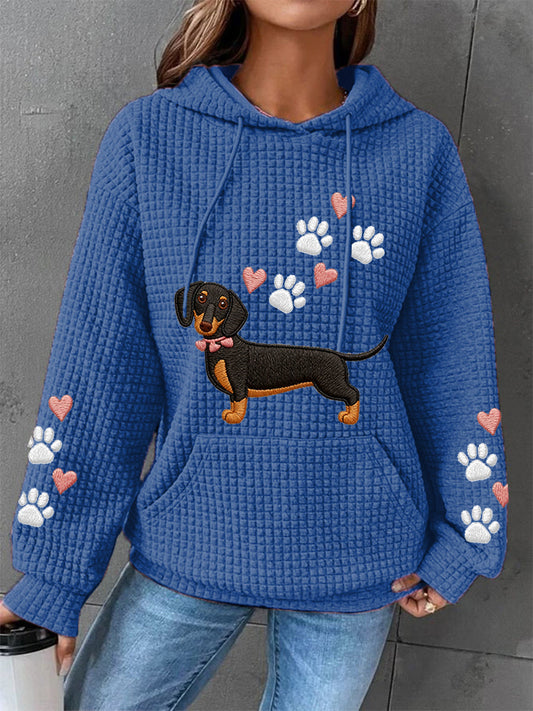 Women's Dachshund Love Heart Print Dog Lovers Casual Waffle Hoodie
