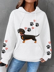 Women's Dachshund Love Heart Print Dog Lovers Casual Waffle Hoodie