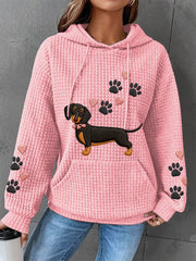 Women's Dachshund Love Heart Print Dog Lovers Casual Waffle Hoodie