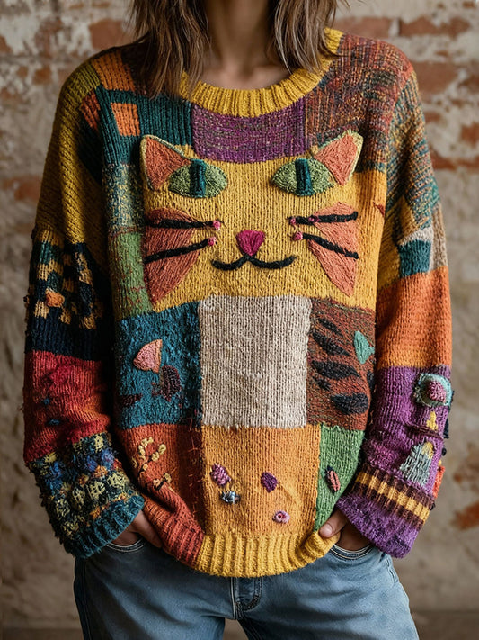 Women's Artistic Cat Print Vintage Tops