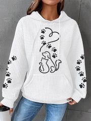 Women's Dog And Cat Love Heart Print Casual Waffle Hoodie
