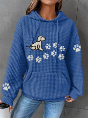 Women's Dog Paw Print Dog Lovers Casual Waffle Hoodie
