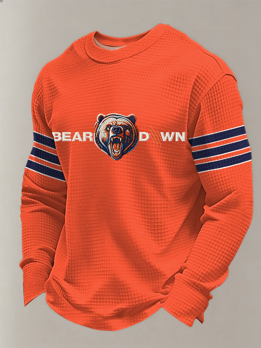 Men's Bear Down Football Fans Gameday Casual Waffle Long Sleeve T-Shirt