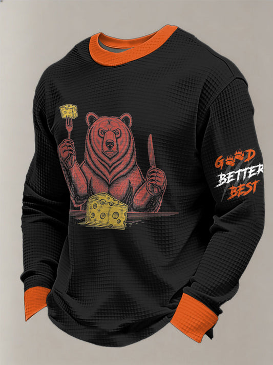 Men's Bears Eating Cheese Football Lover Printed Waffle Sweatshirt