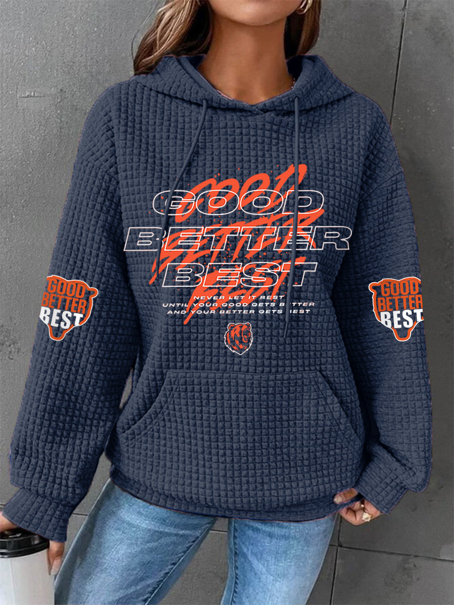 Women's Good Better Best Print Football Fans Gameday Casual Waffle Hoodie