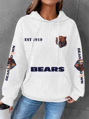 Women's Bears Print Football Fans Gameday Casual Waffle Hoodie