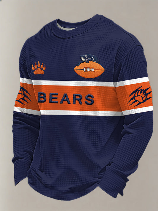 Men's Bears Print Football Fans Gameday Casual Waffle Long Sleeve T-Shirt