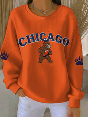 Women's Bear Print Football Fans Gameday Casual Sweatshirt