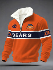 Men's Bears Print Football Fans Gameday Casual Plush Pullover