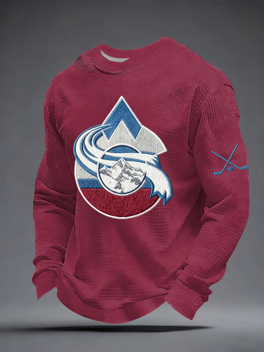 Men's Ice Hockey Print Casual Waffle Sweatshirt