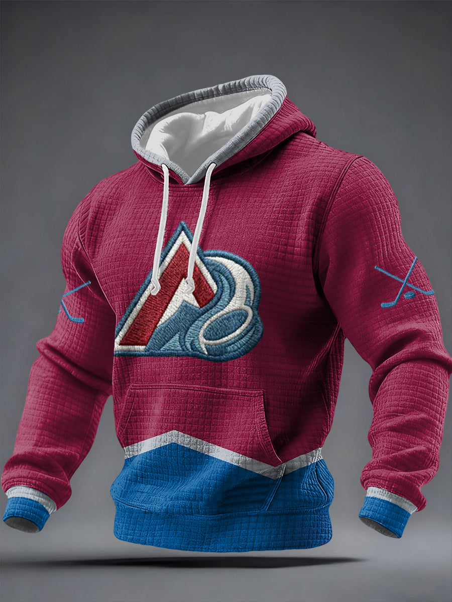 Men's Ice Hockey Print Casual Checkered Cotton Hoodie