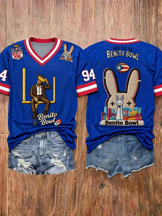 Women's Bunny Football Music Lover Printed short-sleeved T-shirt