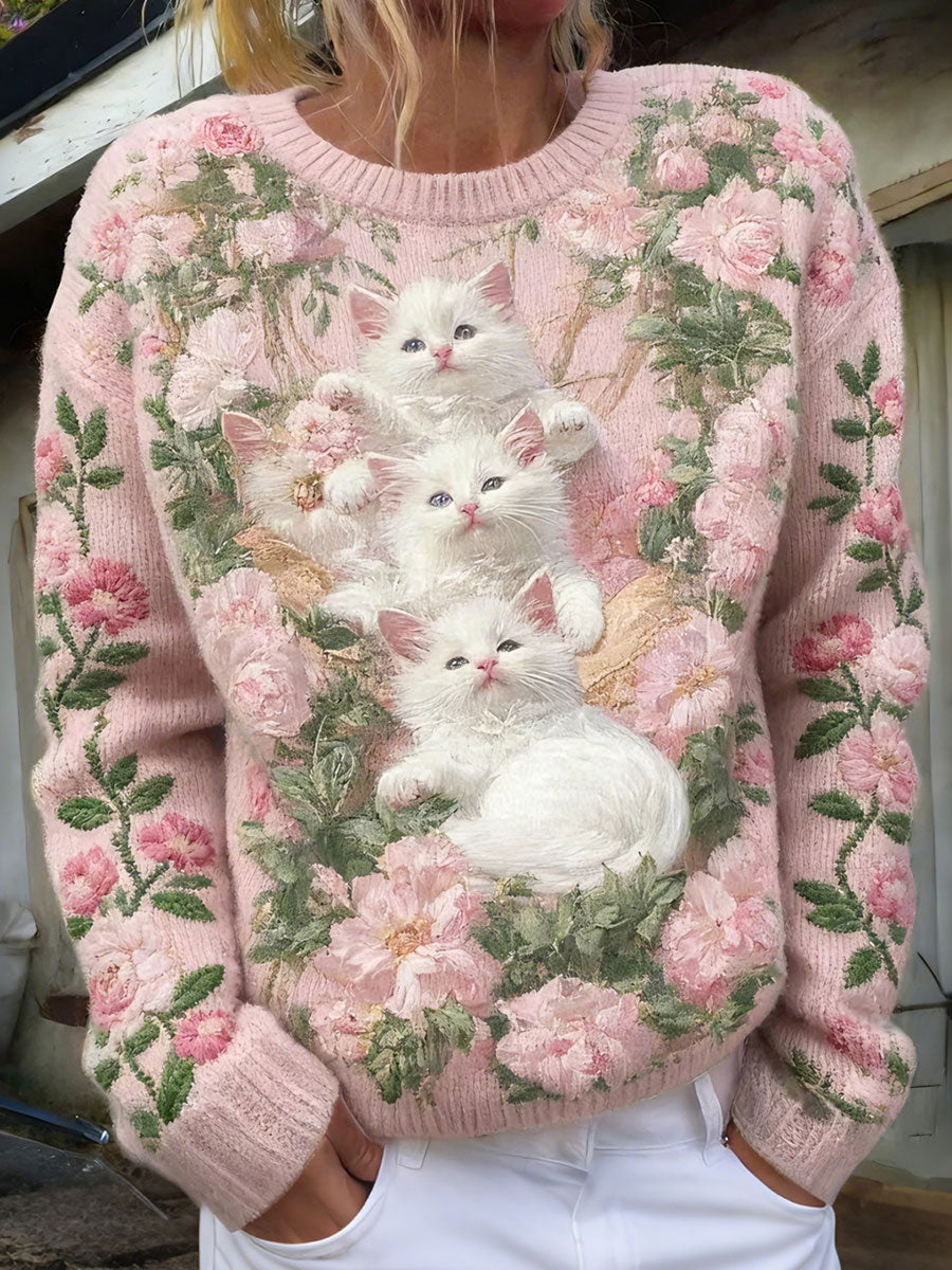 Women's Floral Cats Print Tops