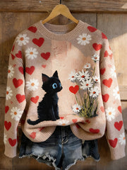 Women's Black Cat Print Tops