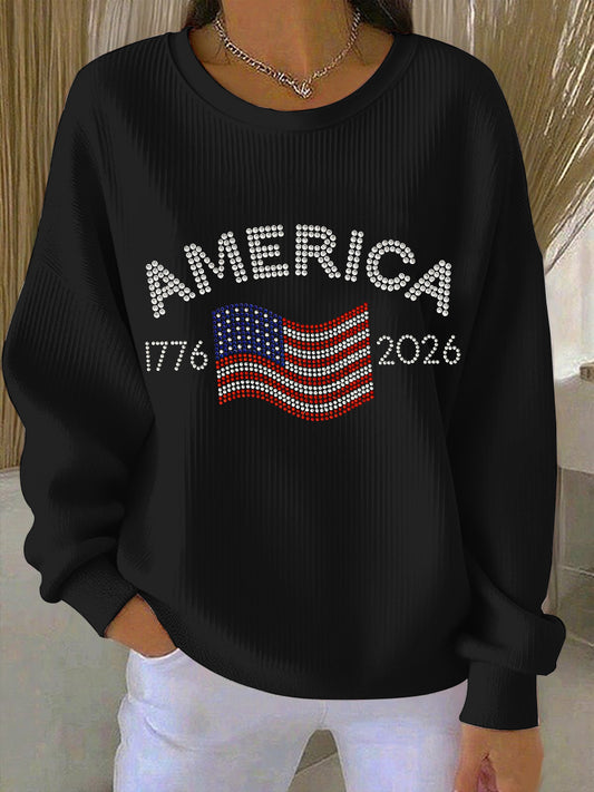 Women's American 1776-2026 Rhinestone Pattern Sweatshirt