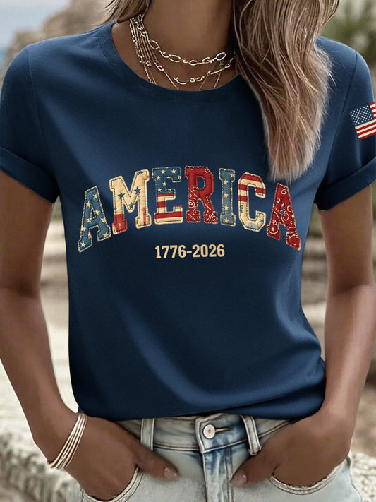 Women's America 1776-2026 Patchwork Pattern T-Shirt