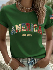 Women's America 1776-2026 Patchwork Pattern T-Shirt