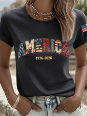 Women's America 1776-2026 Patchwork Pattern T-Shirt
