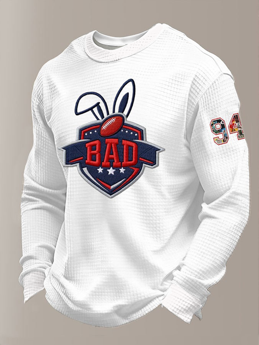 Men's Bunny Football Music Lover Printed Waffle Long Sleeve Top