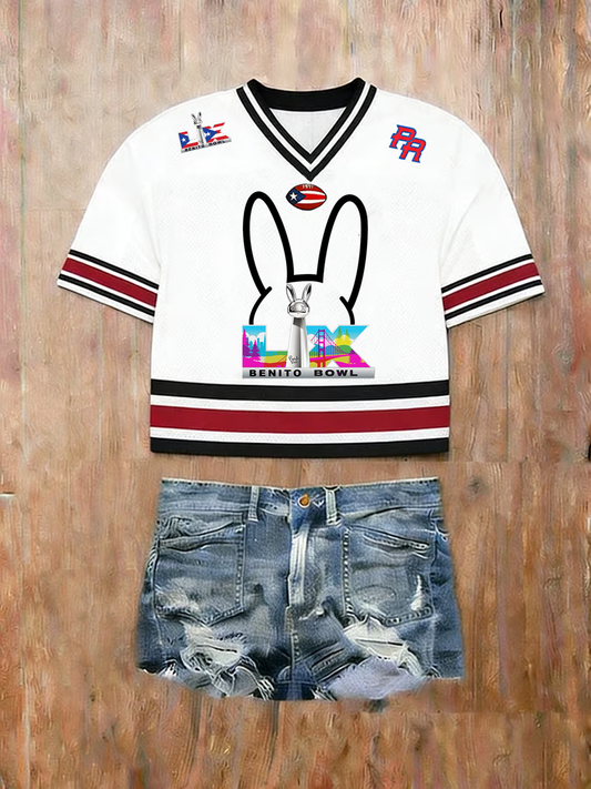 Women's Bunny Football Music Lover Printed short-sleeved T-shirt