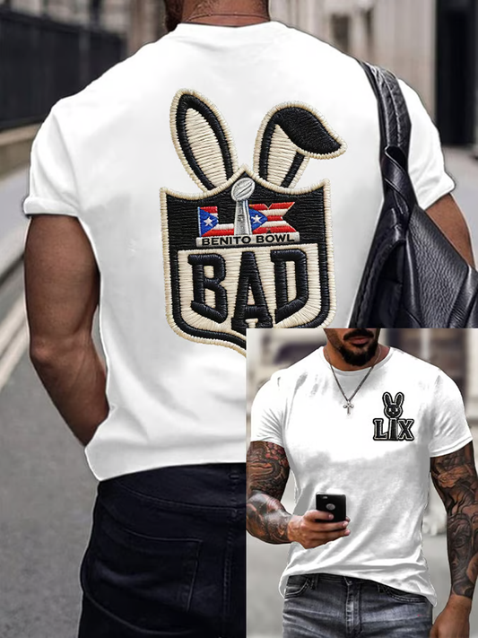 Men's Bunny Football Music Lover Printed imitation cotton short-sleeved T-shirt