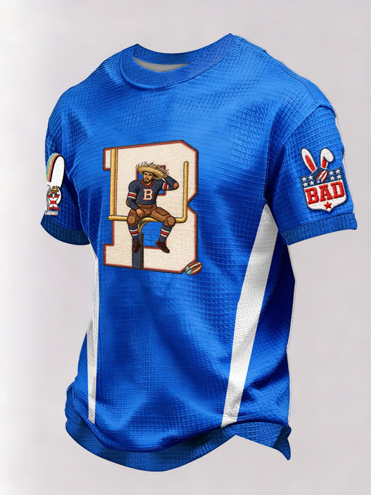Men's Bunny Football Music Lover Printed Waffle Short Sleeve