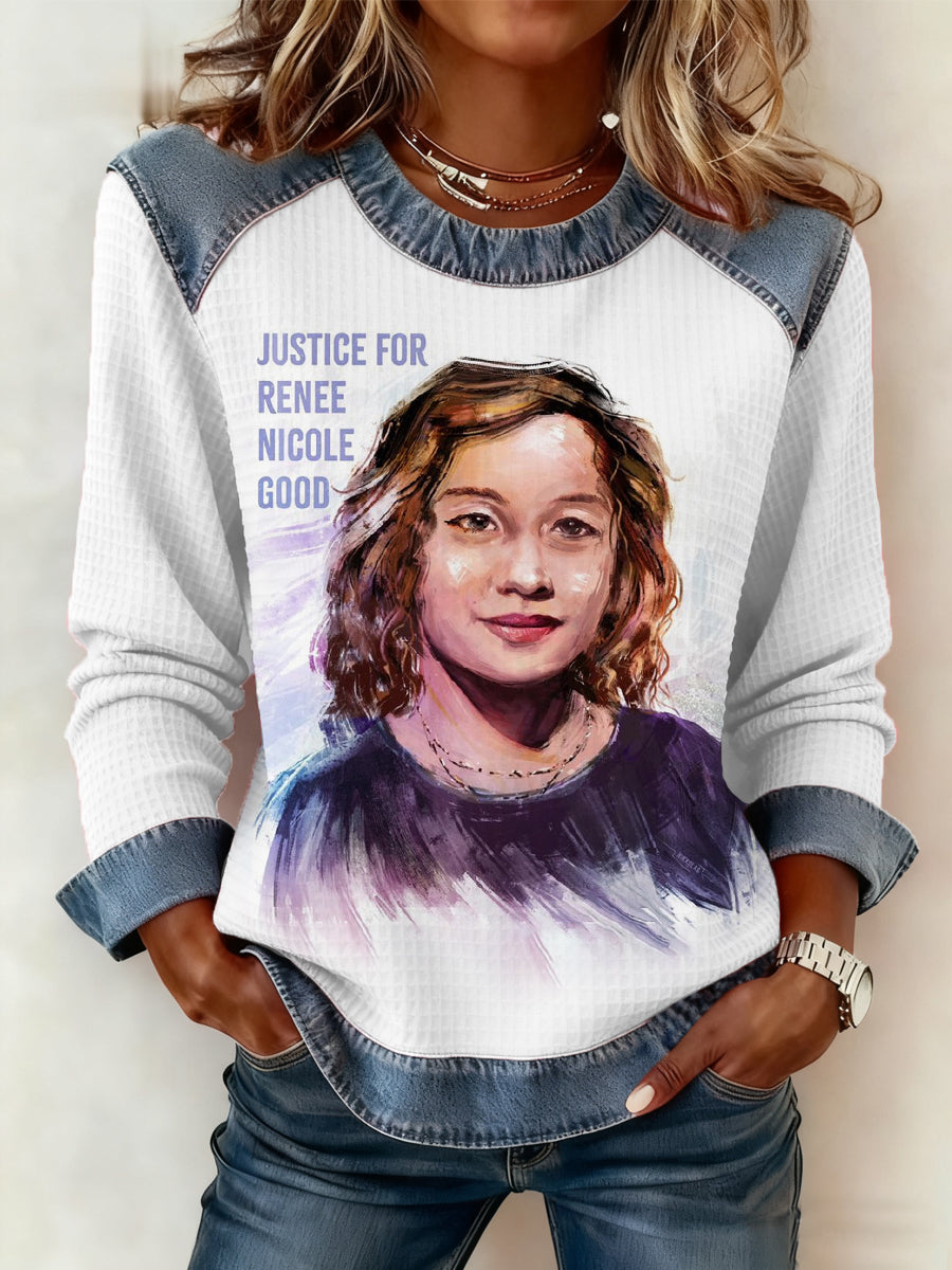 Women's Justice For Renee Nicole Good Denim Patchwork Top