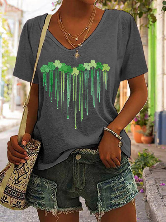 Women's St. Patrick's Day Printed V-neck T-shirt