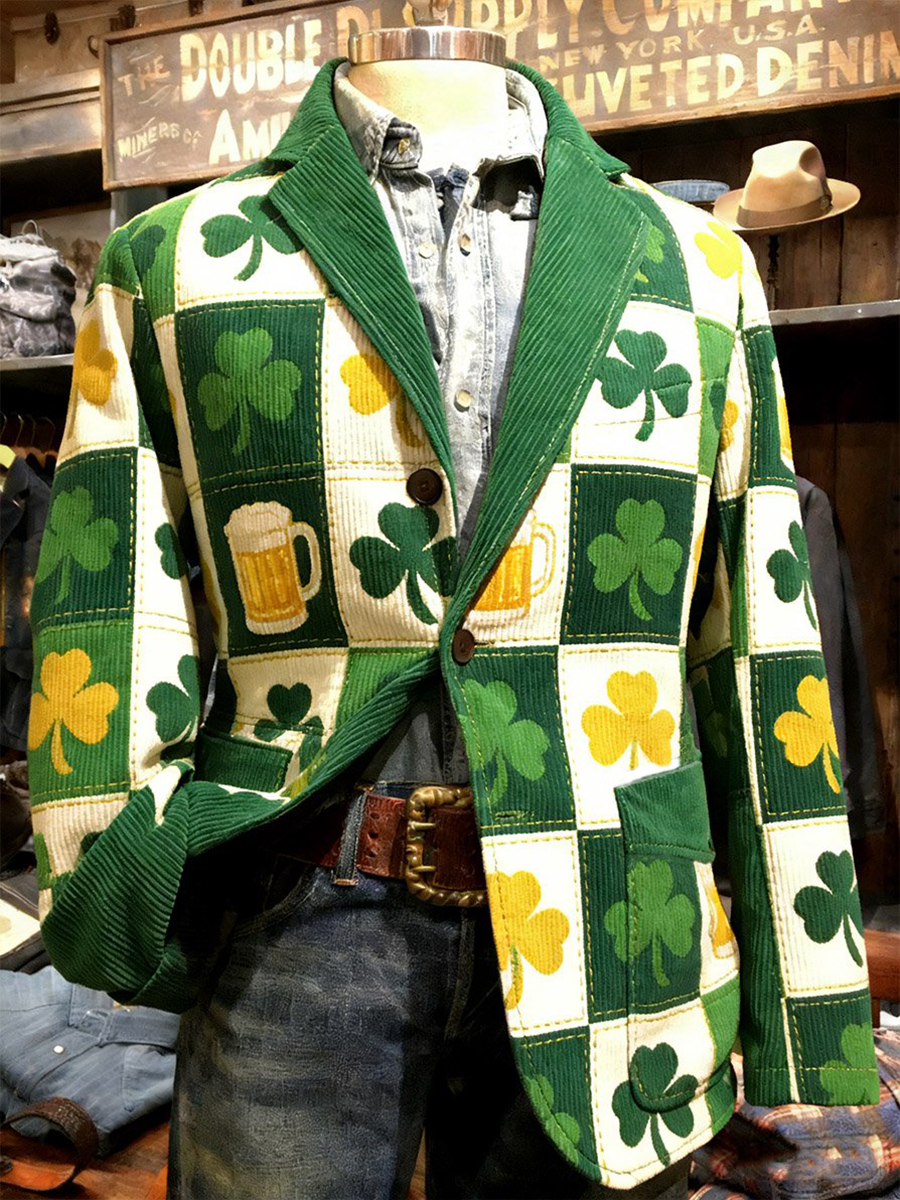 Men's St. Patrick's Day Shamrock Print Suit Jacket