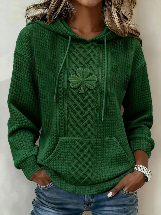 Women's St. Patrick's Day Shamrock Print Large-sized Hooded