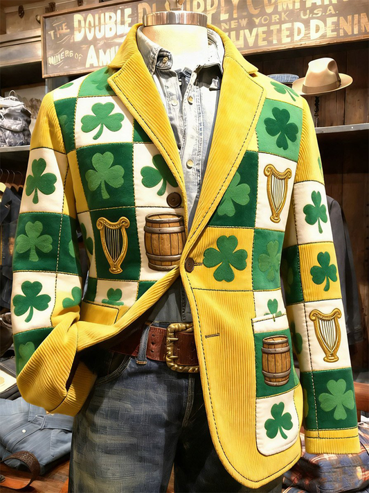 Men's St. Patrick's Day Shamrock Print Suit Jacket