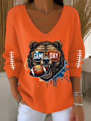 Women's Football Fans Lovers Gameday V-Neck Ribbed Top