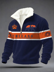 Men's Chicago Football Fans Gameday Casual Plush Zipper Pullover